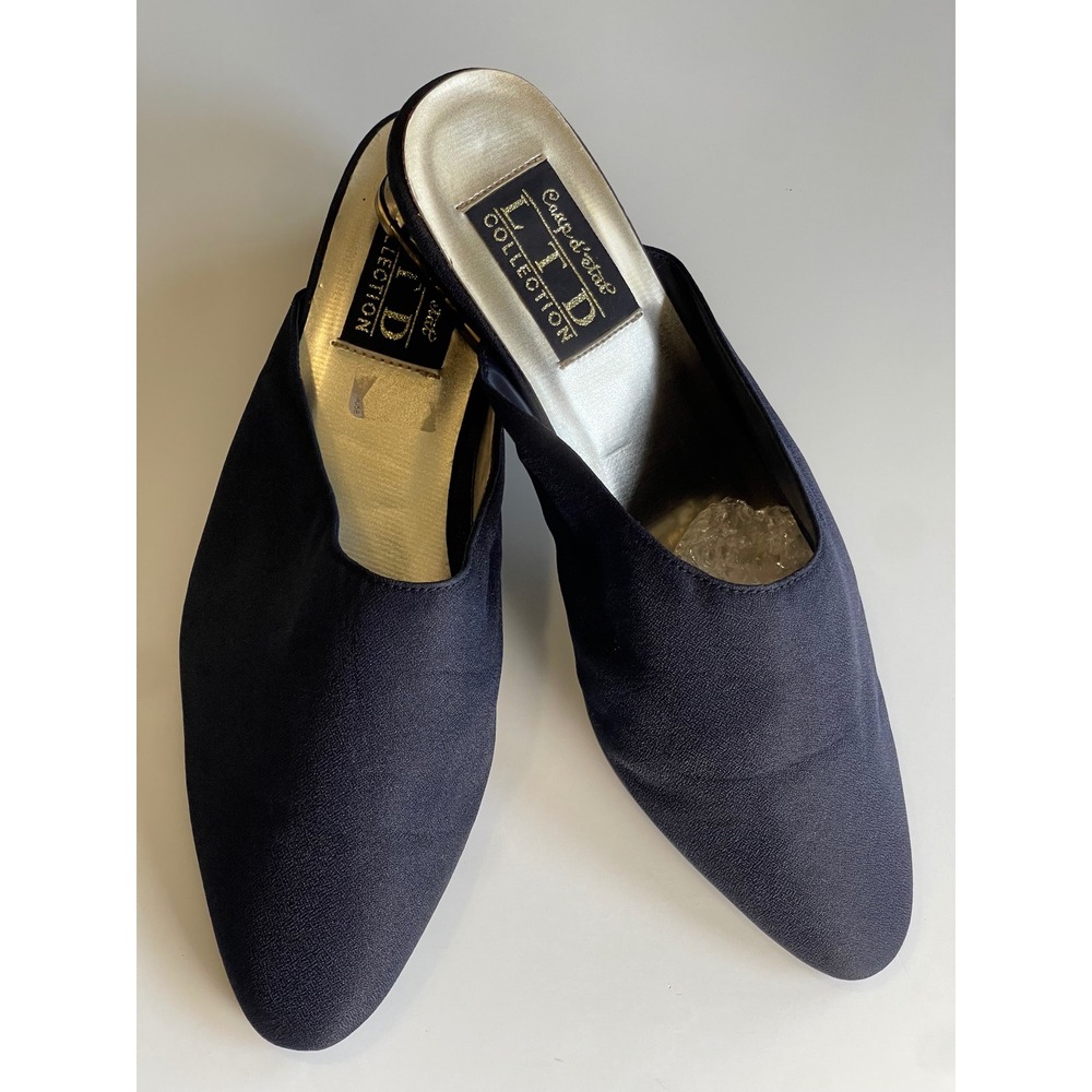 LTD Collection Navy Mules clogs open back square‎ Heel slip on 1334 boho chic